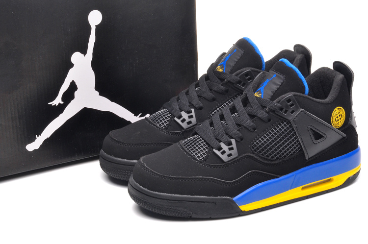 New Air Jordan Retro 4 Black Blue Yellow Lovers Shoes