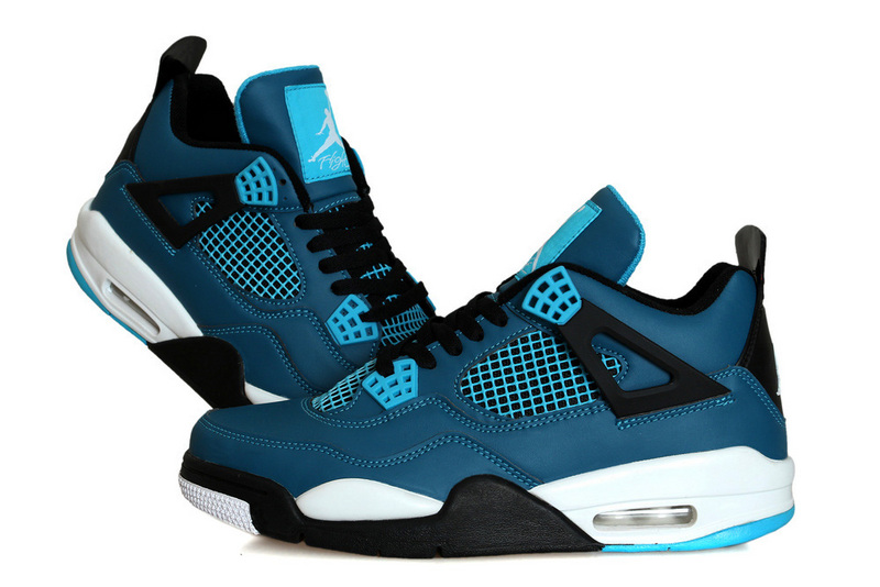 New Air Jordan Retro 4 Teal Blue Black White Shoes