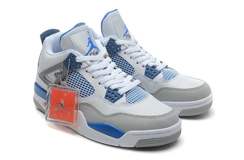 Air Jordan 4 Retro White Military Blue Neutral Grey - Click Image to Close