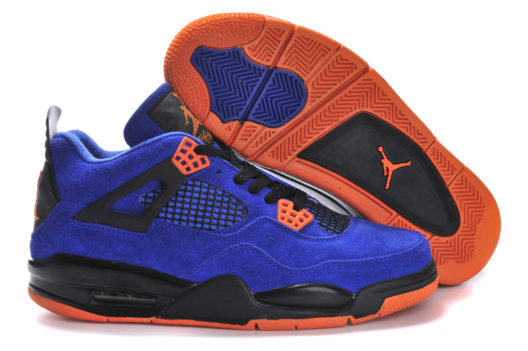 Air Jordan 4 Suede Blue Black Orange Shoes - Click Image to Close