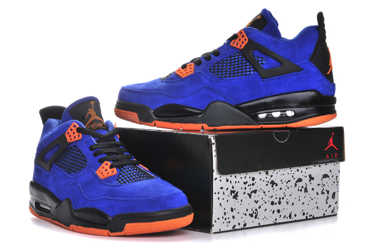Air Jordan 4 Suede Blue Black Orange Shoes