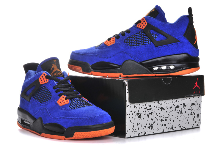 Air Jordan 4 Suede Blue Black Orange Shoes - Click Image to Close