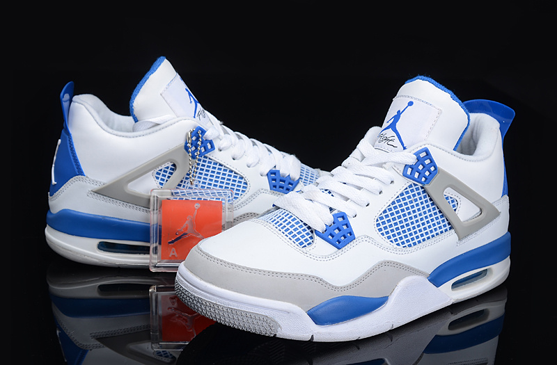 Authentic Jordan 4 White Blue For Women - Click Image to Close