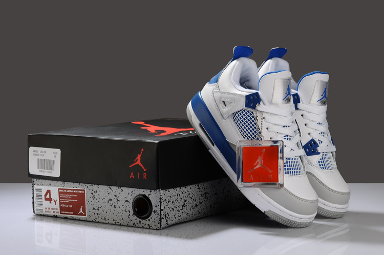 New Arrival Air Jordan 4 White Blue Grey For Women