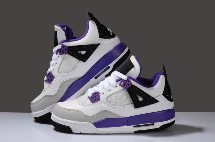 purple white and black jordan 4s