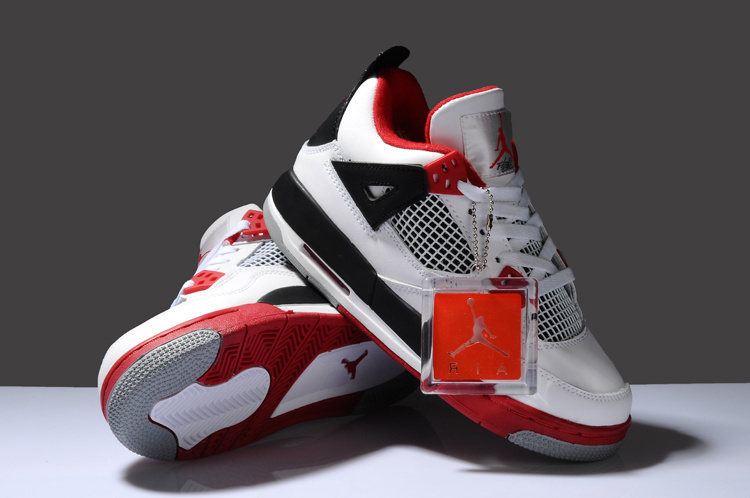 New Arrival Air Jordan 4 White Red Black For Women - Click Image to Close