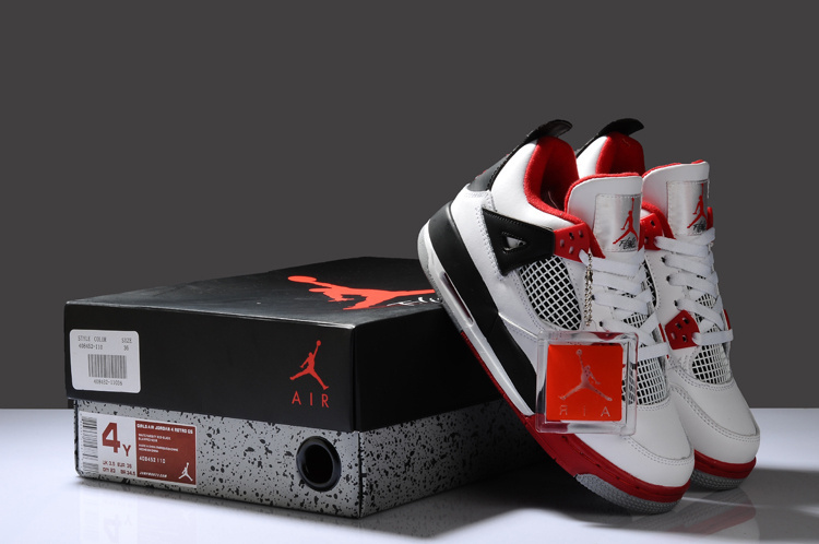 New Arrival Air Jordan 4 White Red Black For Women - Click Image to Close