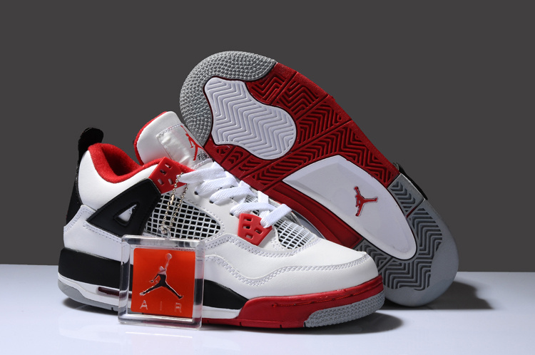 New Arrival Air Jordan 4 White Red Black For Women - Click Image to Close