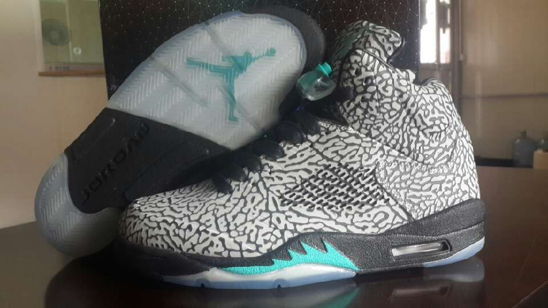 Air Jordan 5 Limited Edition Grey Black Blue Fire Shoes - Click Image to Close