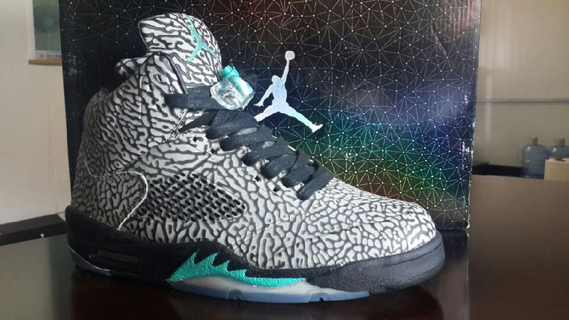 Air Jordan 5 Limited Edition Grey Black Blue Fire Shoes - Click Image to Close