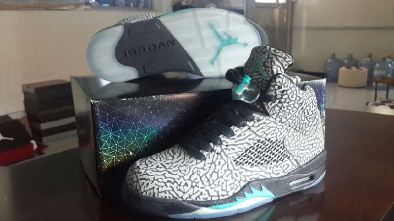 Air Jordan 5 Limited Edition Grey Black Blue Fire Shoes - Click Image to Close