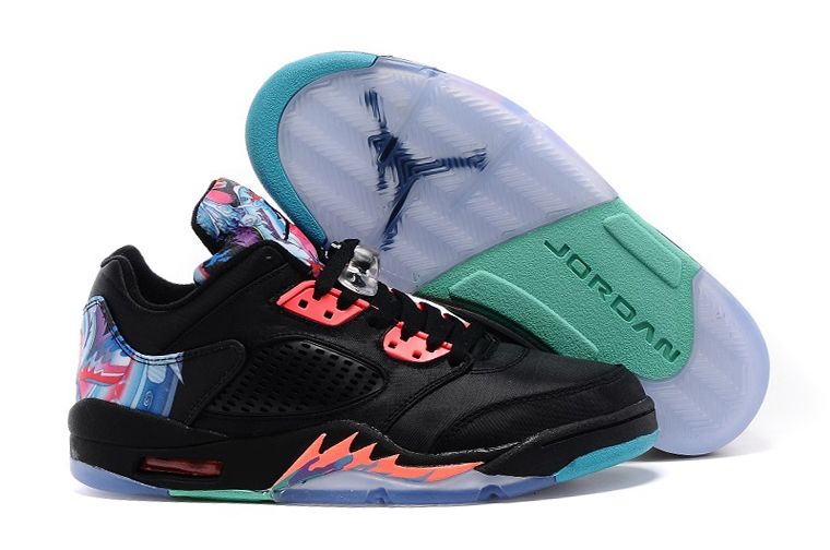 Air Jordan 5 Low Chinese New Year Black Bright Crimson Beta Blue Shoes - Click Image to Close