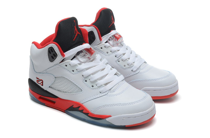 Air Jordan 5 Retro White Fire Red Black Cheap - Click Image to Close