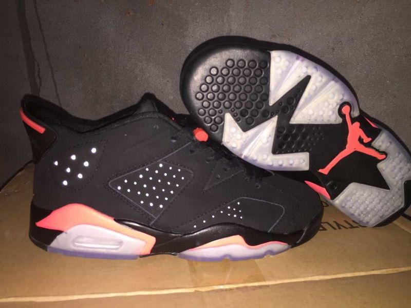 2015 Real Air Jordan 6 Low Cut Black Red Shoes For Women