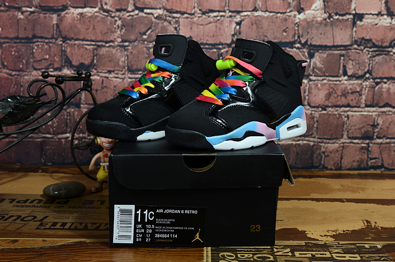 Air Jordan 6 Retro Black Colorful Shoes For Kids - Click Image to Close