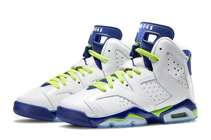 Air Jordan 6 Retro GS White Bright Grape Deep Royal Fierce Green In Women Size - Click Image to Close