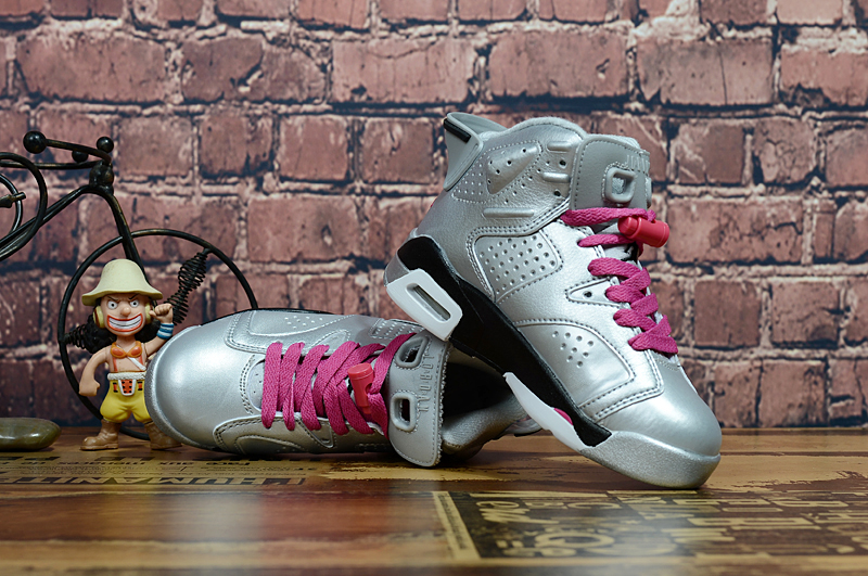 Air Jordan 6 Retro Silver Pink Shoes For Kids - Click Image to Close