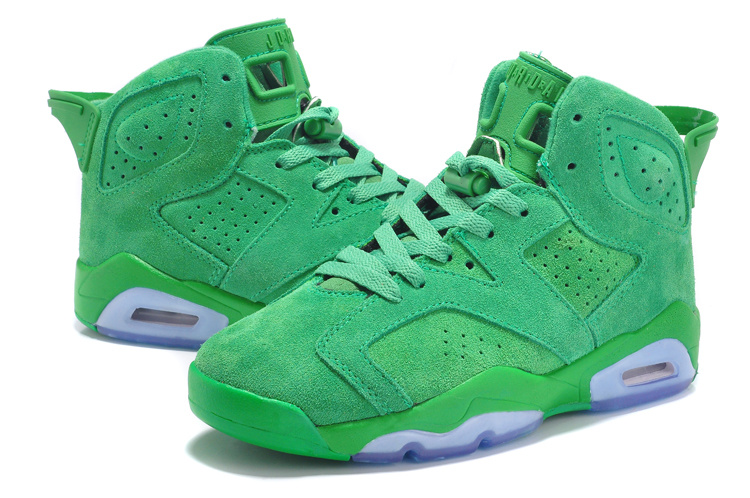 New Air Jordan Retro 6 Suede All Green Lovers Shoes - Click Image to Close