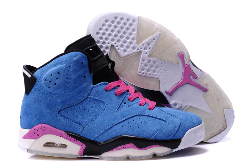 Air Jordan 6 Suede Blue Pink Black Shoes - Click Image to Close