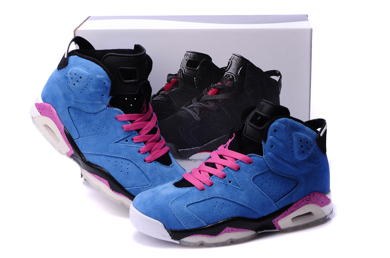 Air Jordan 6 Suede Blue Pink Black Shoes - Click Image to Close