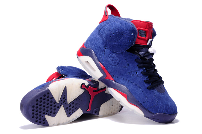 Air Jordan 6 Suede Blue White Red Shoes - Click Image to Close