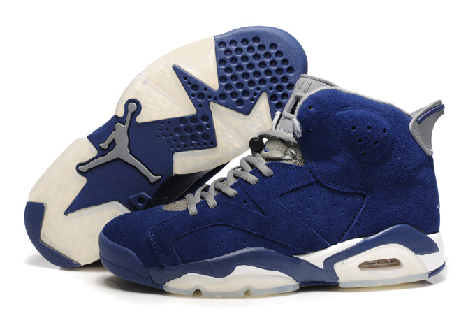 Air Jordan 6 Suede Blue White Shoes - Click Image to Close