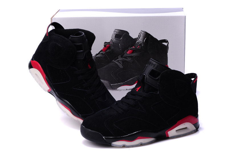 Air Jordan 6 Suede Dark Black Red White Shoes