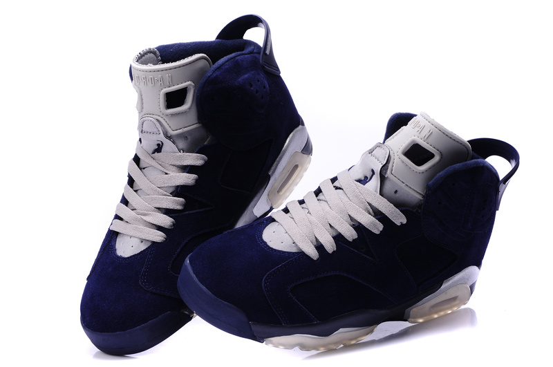 Air Jordan 6 Suede Dark Blue White Shoes - Click Image to Close