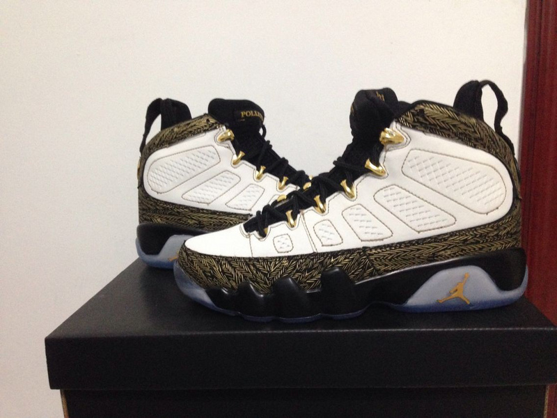 New Air Jordan Retro 9 Doernbecher White Gold Black Shoes - Click Image to Close