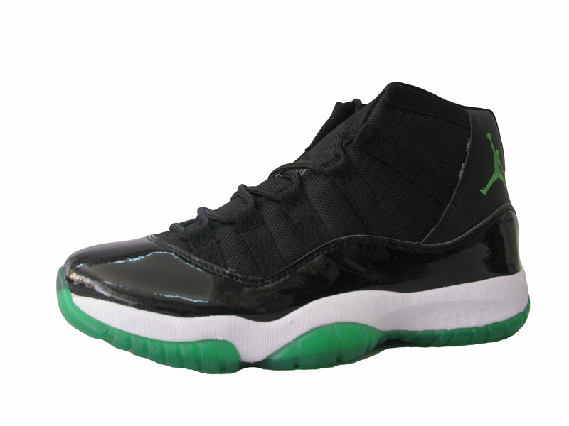 Authentic Cheap Jordan Retro 11 Black White Green Shoes - Click Image to Close