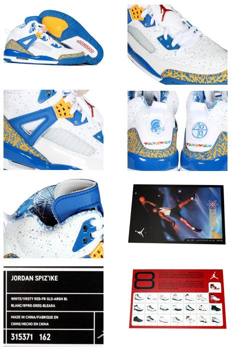 Classic Jordan Spizike White Varsity Red Pro Gold Argon Blue Shoes - Click Image to Close