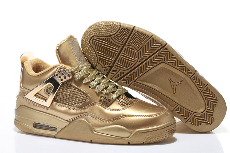 2015 All Gold Air Jordan 4 Shoes With Strap - Click Image to Close