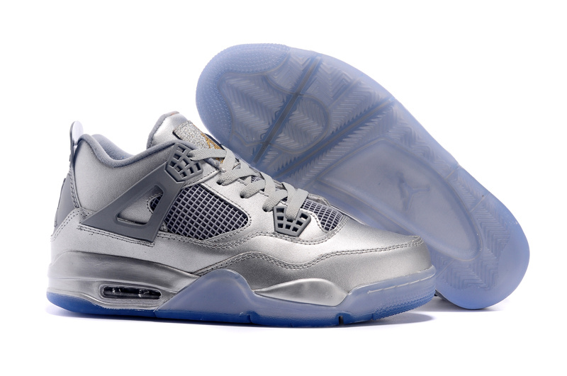 Cheap 2015 All Silver Blue Sole Air Jordan 4 Shoes - Click Image to Close