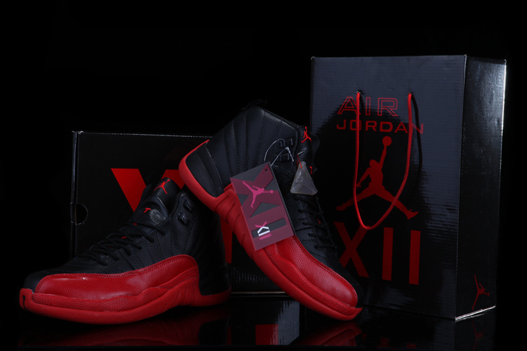 Chalcedony Air Jordan 12 Black Red Shoes For Sale