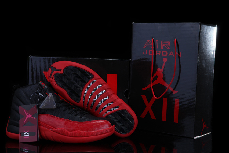 Chalcedony Air Jordan 12 Black Red Shoes For Sale