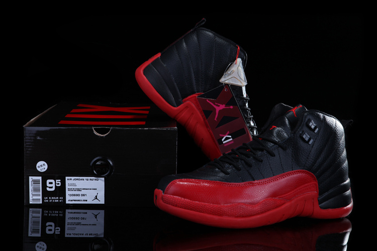 Chalcedony Air Jordan 12 Black Red Shoes For Sale