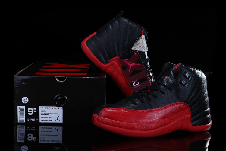 Chalcedony Air Jordan 12 Black Red Shoes For Sale - Click Image to Close