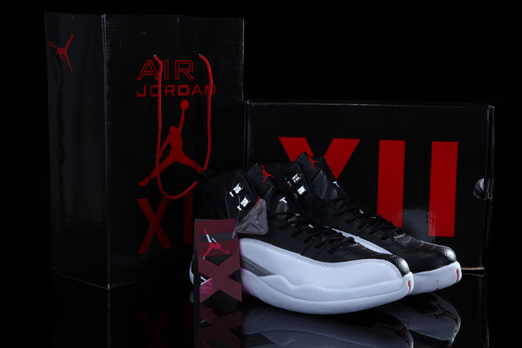 Chalcedony Air Jordan 12 Black White Shoes For Sale
