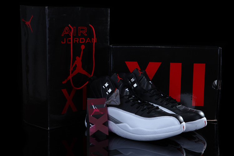 Chalcedony Air Jordan 12 Black White Shoes For Sale - Click Image to Close