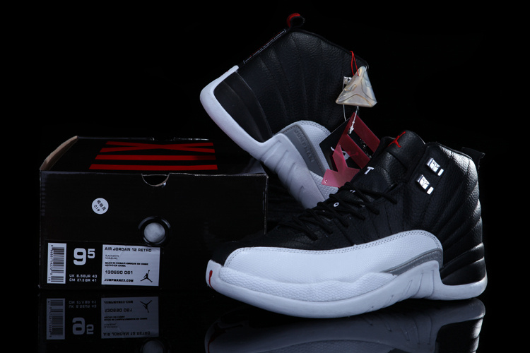 Chalcedony Air Jordan 12 Black White Shoes For Sale - Click Image to Close