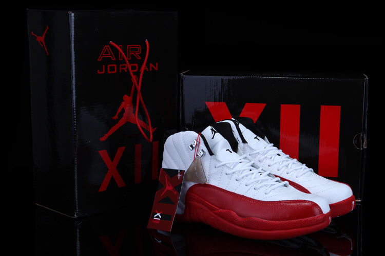 Chalcedony Air Jordan 12 White Red Shoes For Sale - Click Image to Close