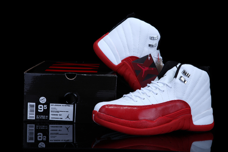 Chalcedony Air Jordan 12 White Red Shoes For Sale - Click Image to Close