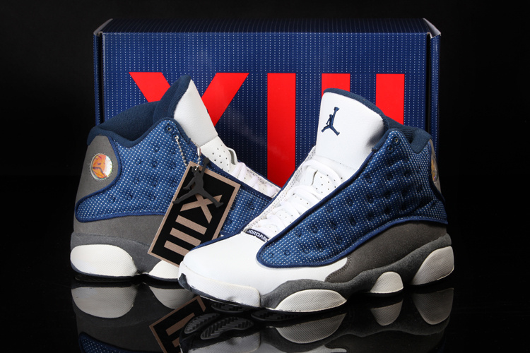 2013 Summer Jordan 13 White Blue Grey Shoes