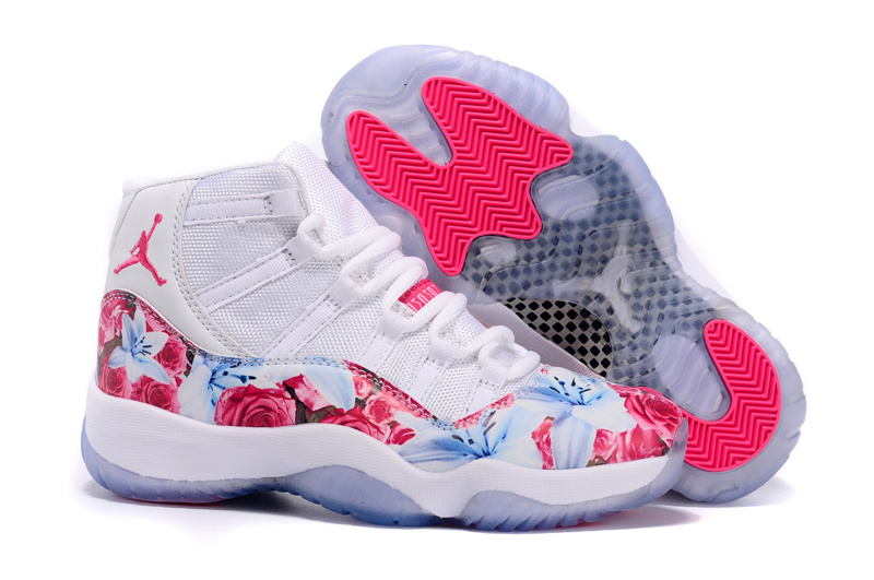 Girls Air Jordan 11 GS Floral Flower Custom White Pink Shoes