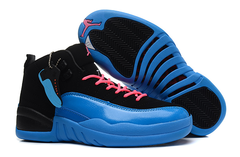 Girls Air Jordan 12 GS Black Blue Pink For Womens Onlline