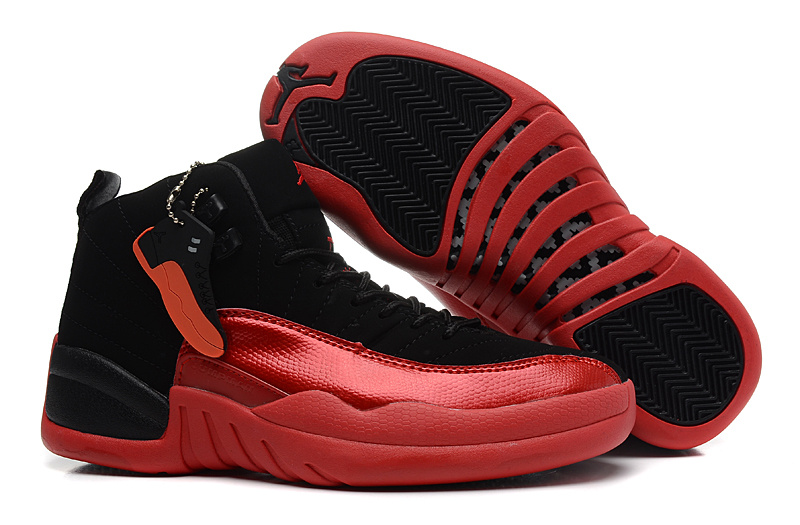 Girls Air Jordan 12 GS Black Red For Womens Cheap