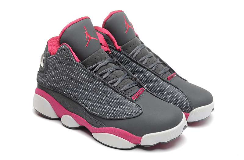 Girls Air Jordan 13 Retro GS Cool Grey Fusion Pink White - Click Image to Close