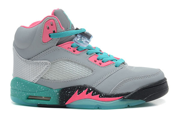 Girls Air Jordan 5 GS Miami Vice Grey Teal Pink - Click Image to Close