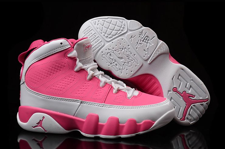 Girls Air Jordan 9 GS Pink White Womens Size - Click Image to Close