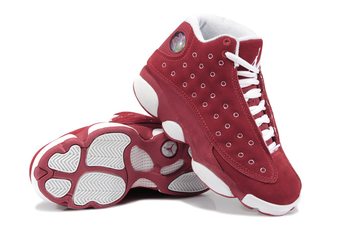 Girls Air Jordans 13 Women Suede Red White - Click Image to Close